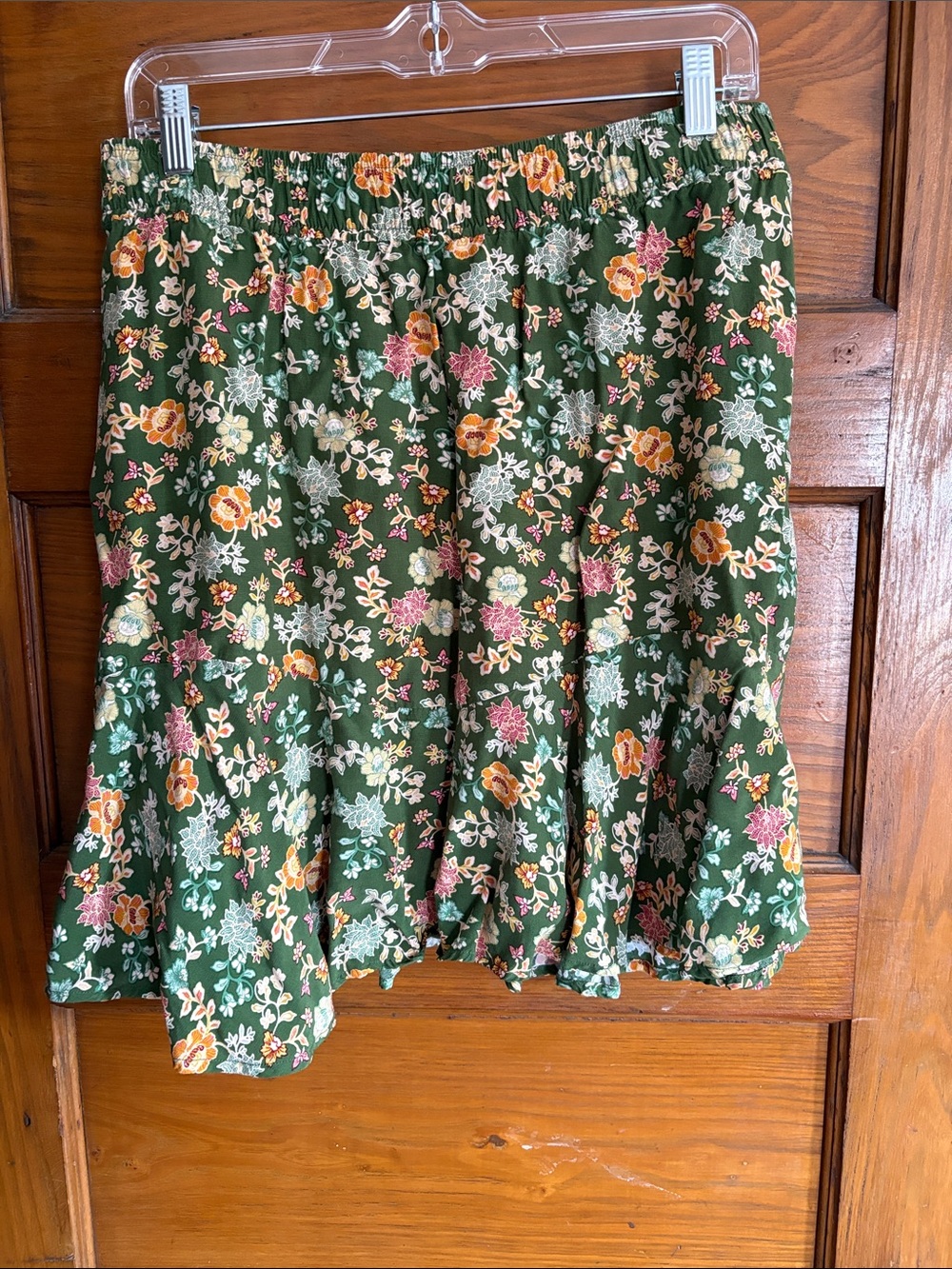 LOFT Green Floral Mini Skirt with Yellow & Pink Accents